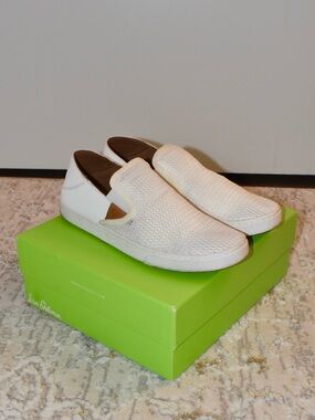 OluKai Women's White Woven Slip-On Sneakers